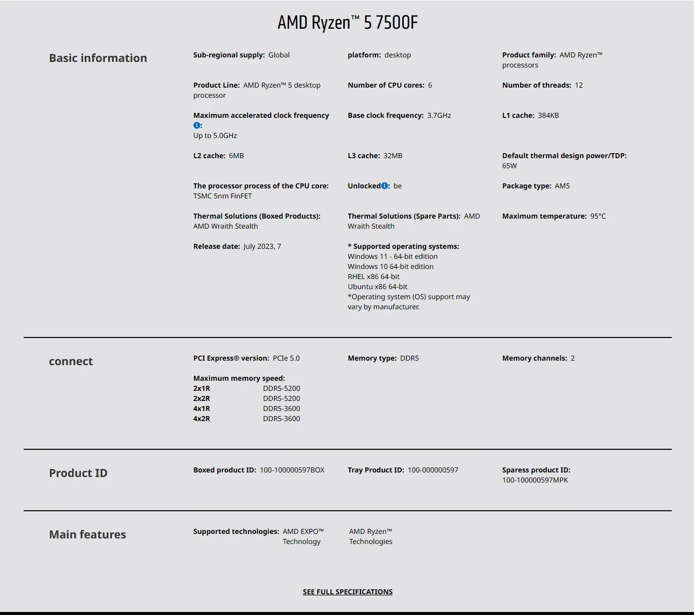 AMD Ryzen 5 7500F 3.7GHz 6-Cor - Pc Gaming Amd Ryzen 5 review and price