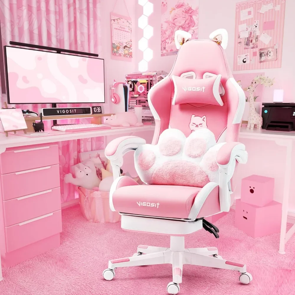 Pink Gaming Chair With Cat Paw - Pc Gaming Quotes review and price